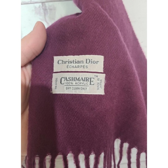 Vintage Christian Dior Echarpes Purple Cashmaire 100% Acrylic Fringe Scarf - Picture 3 of 3